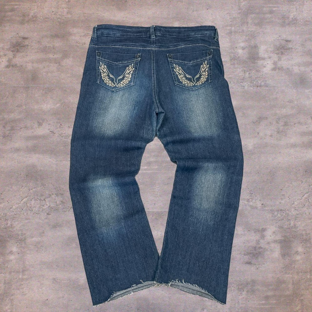 Y2K 2000's 00's Gorge Eagle Gem Rine Stone Indie Cut Off Denim Jean's Pant's